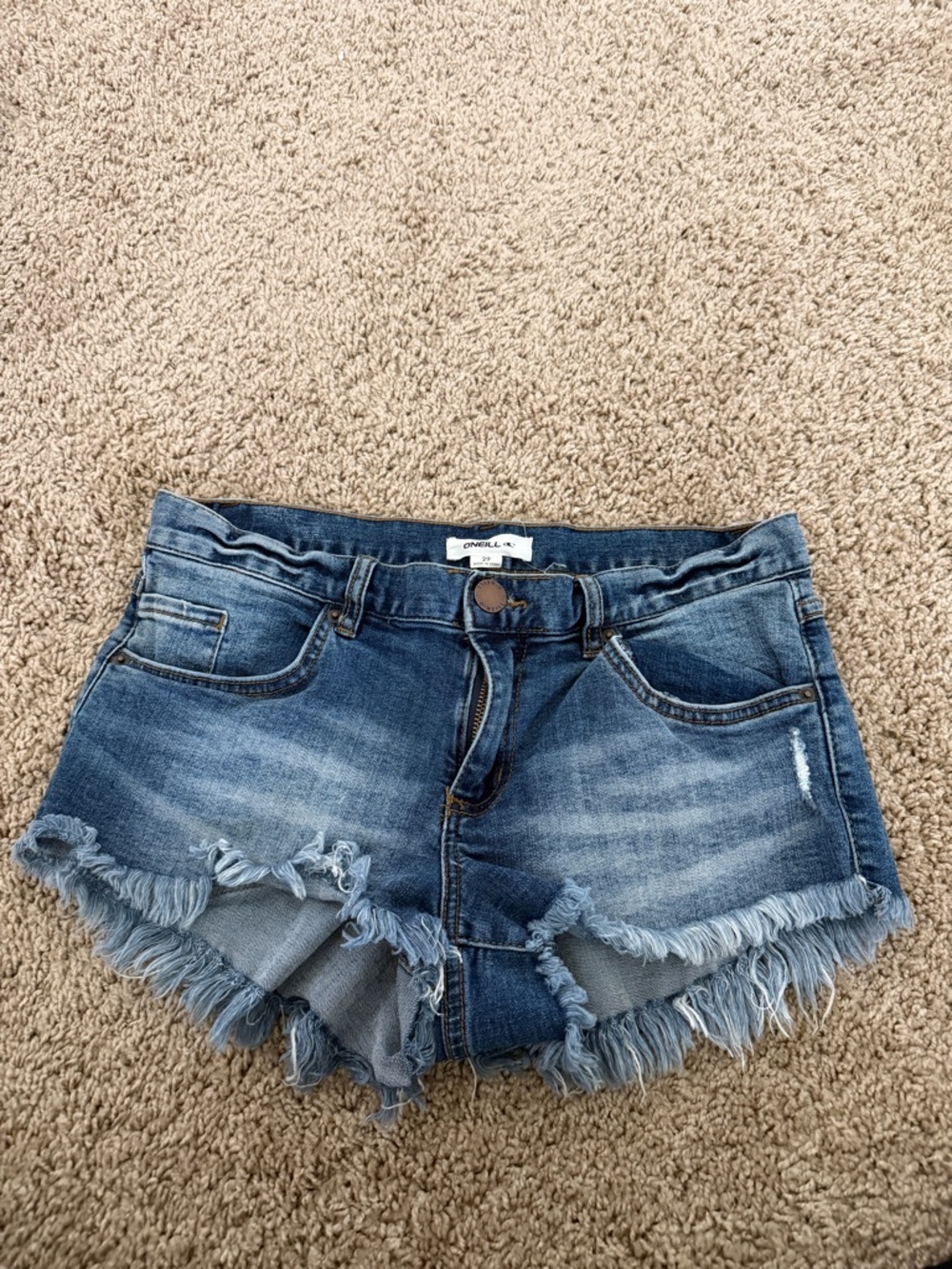 O'Neill Frayed Hem Medium Wash Denim Shorts - Blue